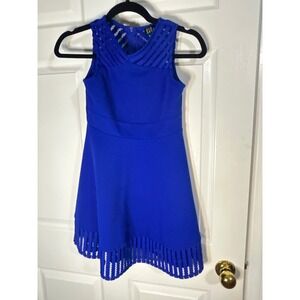 Lilt Girls Royal Blue Textured Knit Dress Mesh Trim Size 10 Sleeveless‎